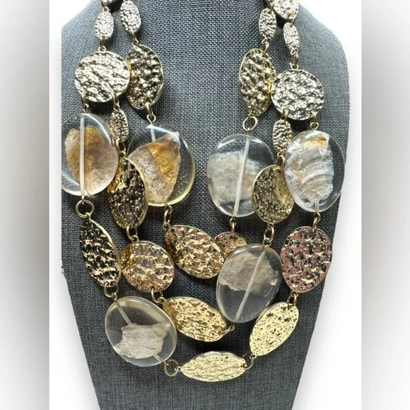 Graziano Gold Tone Lucite Mica Flake Multi Strand Adjustable Necklace - Picture 4 of 8